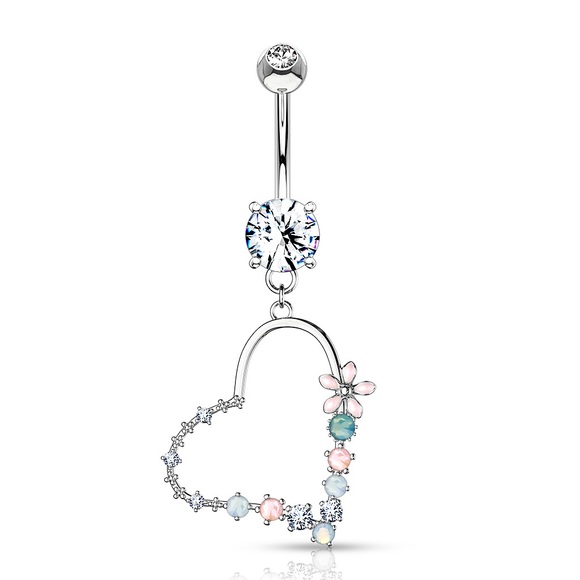 Enamel Flower and Opalite Stone Set Belly Ring - Picture 3 of 6